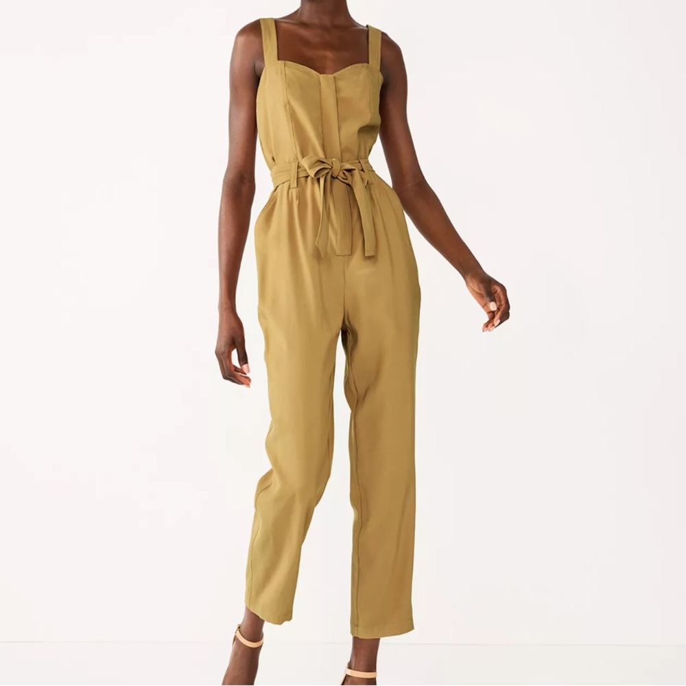 Nine West Tan Sweetheart Jumpsuit with Belted Waist